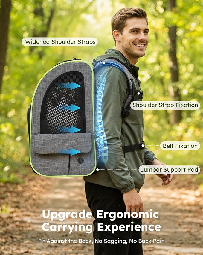 Pecute Cat Backpack Carrier XL, Expandable Pet Backpack for Cats & Small Dogs Up to 15lbs, with 4-Side Breathable Mesh, Multi-Entry & Lockable Zippers for Travel, Hiking, Camping - Hands Free, Gray