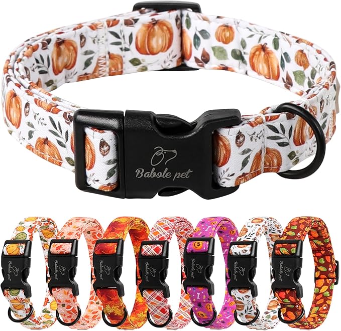 Fall Dog Collar, Cute Orange Pumpkin Pattern Puppy Collar, Soft Comfort Adjustable Holiday Thanksgiving Dog Collars for Small Medium Large Boy&Girl Dogs M