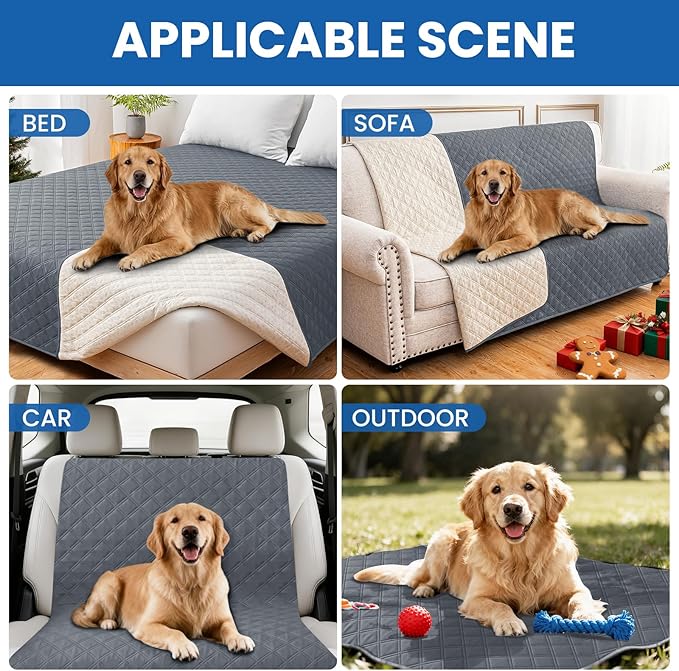 Waterproof Dog Bed Cover, Non-Slip Dog Blanket for Couch, Couch Covers for Dogs Washable, Pet Blanket for Furniture, Pet Bed Mat for Sofa, Car, Pet Supplies (82x102 Inch, Dark Grey)