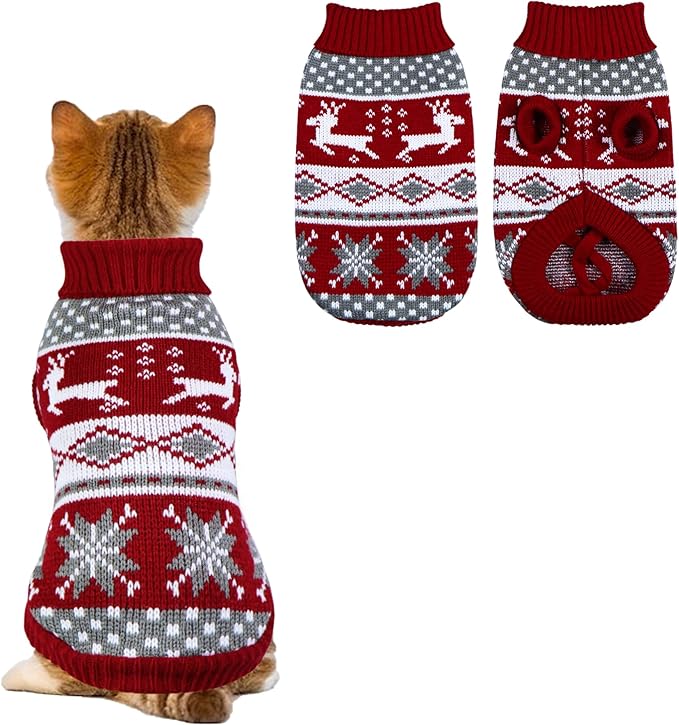 Cat Dog Christmas Sweater Pet Winter Warm Coat Pajamas Small Dog Sweaters Reindeer Snowflake Christmas Sweater for Cats Kitty Puppy Small Dogs (Reindeer, M)