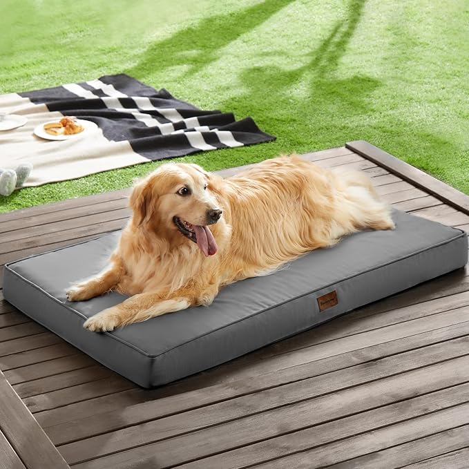 BFPETHOME Outdoor Dog Bed for Large Dogs, Waterproof, Orthopedic with Removable Washable Cover, Egg Crate Foam Mat. (30 x 20in, Dark Grey)