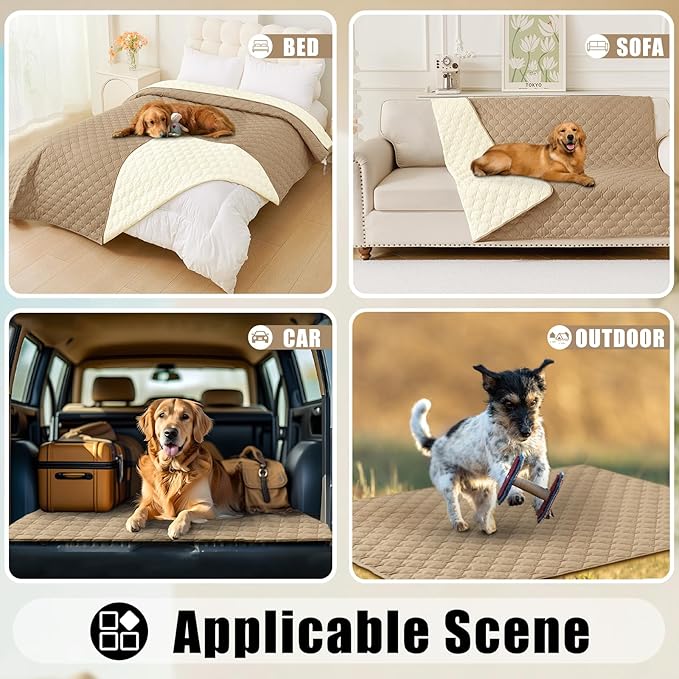 Smiry Waterproof Dog Bed Cover Blanket, Soft Reversible Pet Blanket, Washable Leakproof Cats Dogs Couch Cover for Sofa, Couch, Furniture (82x82 Inch, Camel/Beige)
