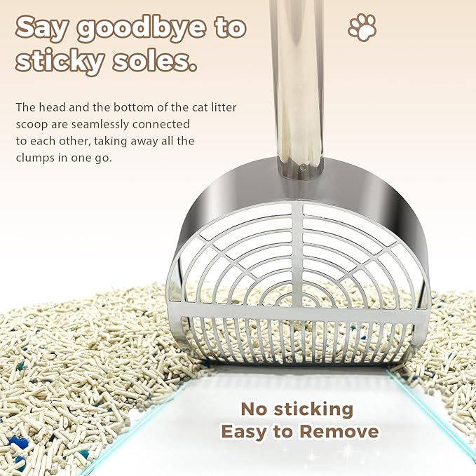 Cat Litter Scoop Deep Shovel, Detachable Long Handle Litter Scooper, Metal Cat Litter Scoop, Stainless Steel Cat Litter Scoop, Kitten Pooper Lifter, Kitty Metal Scooper with Holder Strip Hole