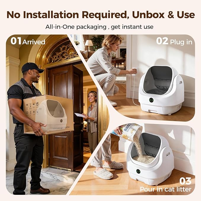 Open Top Automatic Litter Box, Odor Control, Ready to Use, Self Cleaning Litter Box, Large Capacity with APP Control and Safety Sensor, Ellenpent, with Trash Bags/Waterproof Mat/Litter Mat