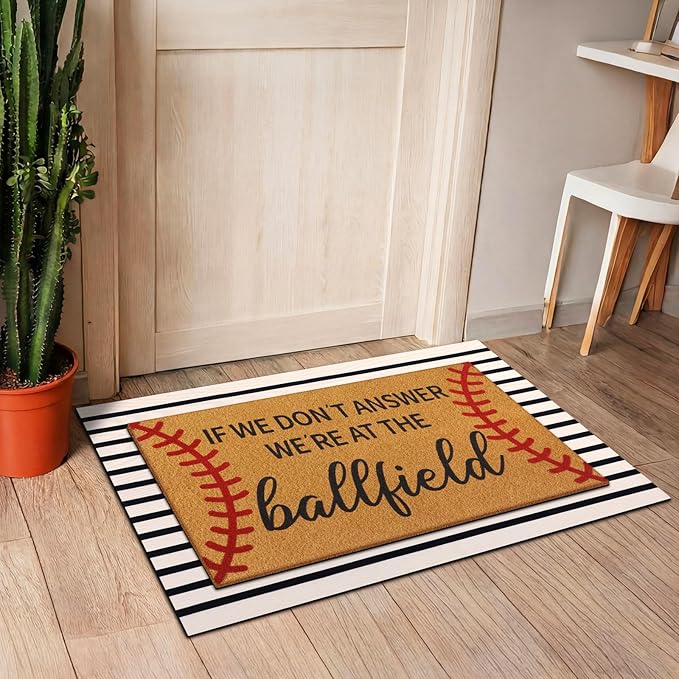 Tinideya 2 Pcs Baseball Door Mat Ballfield Welcome Non Slip Coir Mats Ballfield Theme Floor Layering Doormats Seasonal for Front Porch Entryway Decor(Baseball Theme)