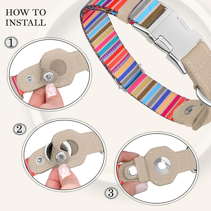 AirTag Dog Collar for Small Medium Large Breed - Adjustable Cute Pattern Dog Collar with Airtag Holder - Soft Leather Tracker GPS Apple Air Tag Pet Collars (Small, 12"-15" Neck Fit, Serape)