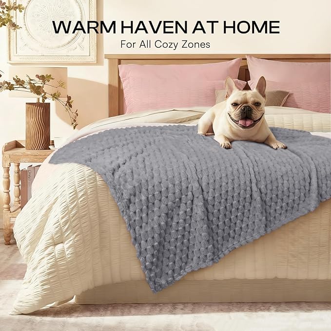 Luciphia Soft 300GSM Fleece Pet Blanket for Small Medium Large Dogs Washable 3D Textured Flannel Cat Puppy Decorative Furniture Protector Throw Durable Grey, XL(57''x40'')
