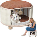 Solid Wood Cats House Stool, 300-lb Capacity. Large Cat Bed Cave for Indoor Cats & Humans. Cat Toy Ball, Removable Scratching Pad, Fleece Blanket. Suitable for Pets Under 20 lbs. 15.7"x15.7"x10.6"
