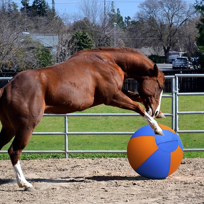 Herding Ball for Dogs and Horses - 18" Dog Herding Ball for Australian Shepherd Collie, Jolly Ball for Dogs Agility Equipment, Herding Ball Durable Bite-Resistant with Reinforced Stitching-Orange&Blue
