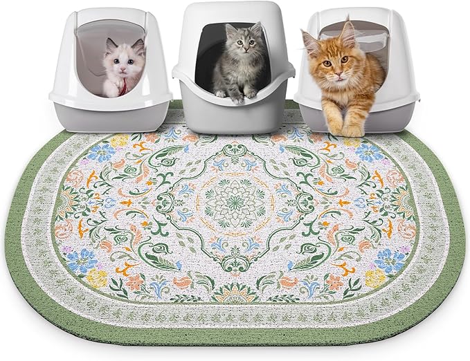 Bienbee Cat Litter Mat, 40" x 30" Jumbo Size Litter Box Mat Rug with Non-Slip Bottom, Urine and Water Proof, Easy to Clean Cat Supplies Essentials for Indoor Kitty Kitten Floor,Bean-Green XL