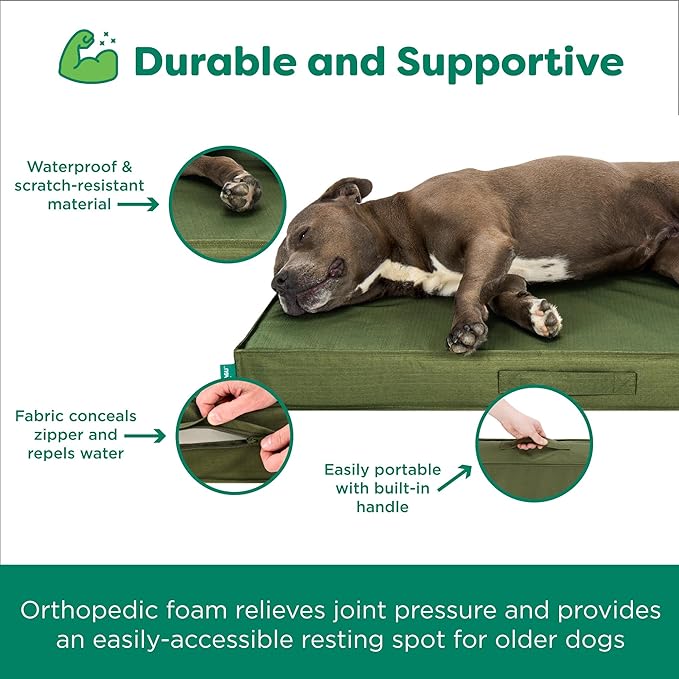 FurHaven Cooling Dog Bed – XL Foam Mattress for Joint Pain Relief, Waterproof Liner, Removable Washable Cover, Durable for Outdoor Use, Deluxe Grid Indoor/Outdoor Bed – Green, Jumbo