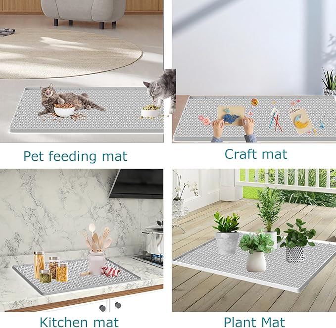 Cat Litter Mat for Litter Box, Silicone Large Cat Litter Trapping Mat - 51.2x25.6 in, Waterproof & Non-Slip, Durable & Easy Clean, Light Gray