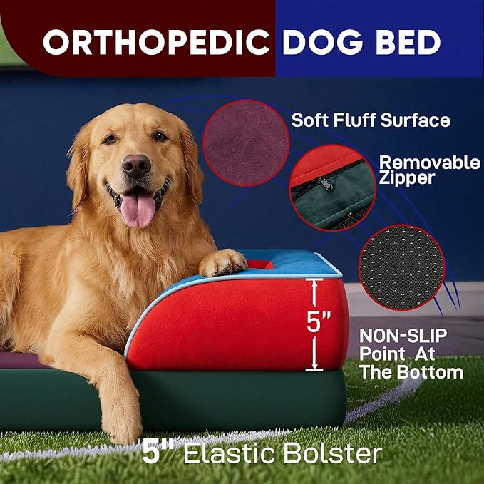 Comfort Expression Orthopedic Dog Bed for Large Dogs 36x27 Inch, Waterproof Egg Crate Foam Large Pet Bed with Removable Bolsters, Dog Couch with Washable Cover & Non-Slip Bottom, San Francisco