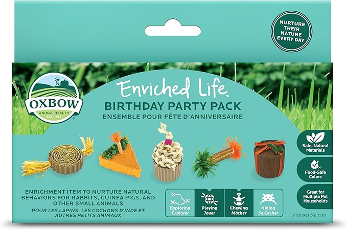 Oxbow Enriched Life Birthday Party Pack, Rabbit & Guinea Pig Toys, Enrichment Pack for Bunny, Hamster, Rabbit, Chinchilla, Rat, Chinchilla Cage Accessories, Guinea Pig Accessories for Cage