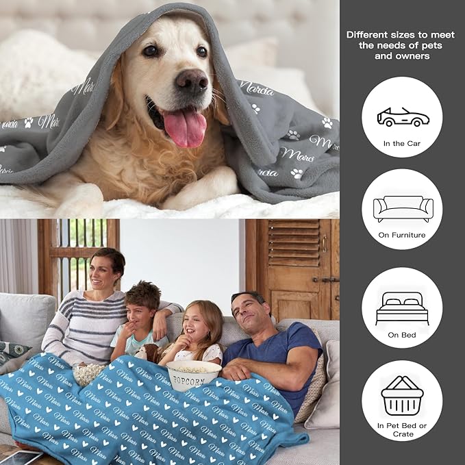 Personalized Dog Blanket, Customized Pet Blankets with Name Picture, Throw Blanket for Small Medium Large Dog Puppy Cat