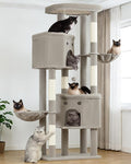 Extra Large Cat Tree, 84 Inch XXL Giant Cat Tower for Indoor Cats Large Adult 20lb+, Multi-Level Cat Climbing Condo with 5 Scratching Posts, 3 Wide Platform Perches, 2 Baskets, 2 Cat Caves, Light Grey