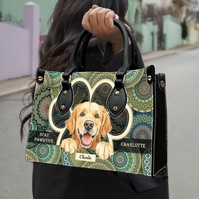 Personalized Pet Mom Leather Handbag – Custom Name Dog Cat Photo Purse, Pet Lover Gifts for Women, Christmas