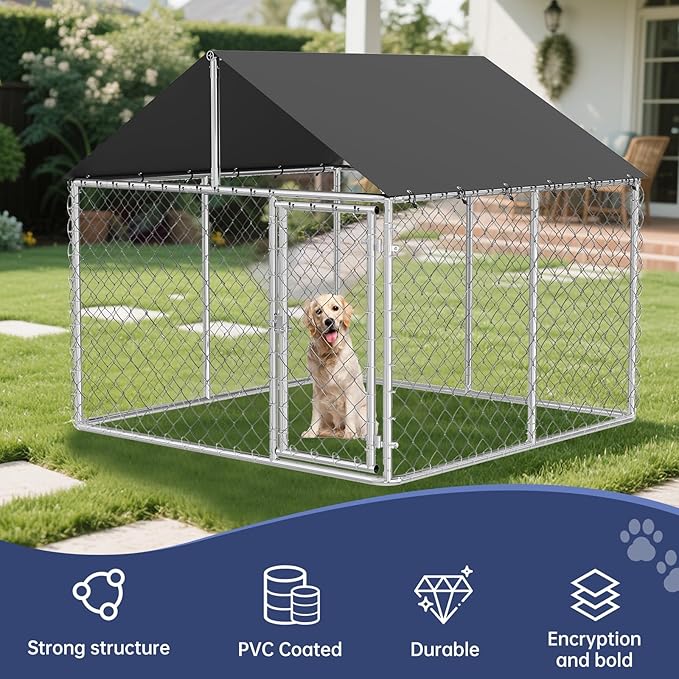 Outdoor Dog Enclosure Heavy Duty Dog Kennel House Mesh Dog Big Cage Pet Kennel Steel Fence with Secure Lock