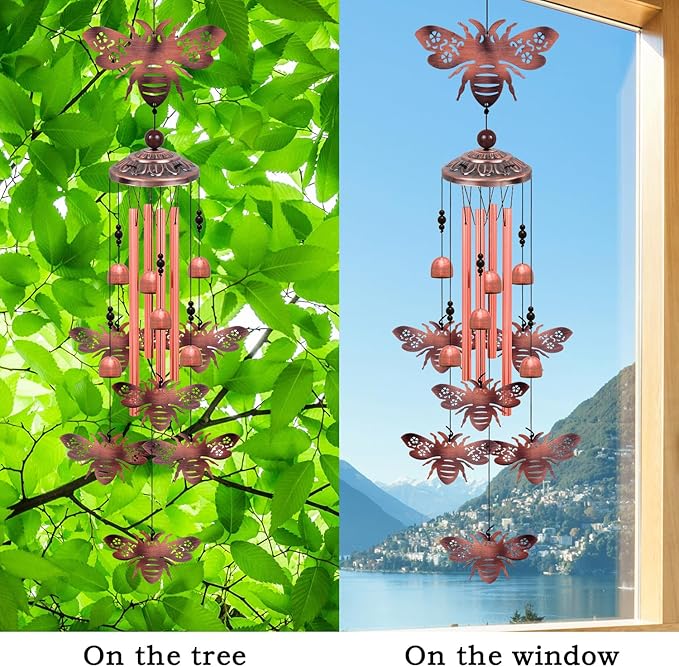 Outdoor Bees Wind Chimes, Gifts for Mom & Grandma & Family, Music Wind Catcher, Mobile Bee Ornaments, Memorial Windchime, Blessing Wind Bells for Indoor,Home,Balcony,Lawn,Tree,Yard, Garden Decoration