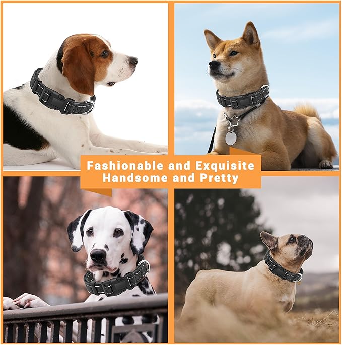 2 Pack Reflective Dog Collar with Safety Locking Buckle, Adjustable Soft Breathable Comfortable Nylon Pet Collar for Small, Medium and Large Dogs, Black, XS
