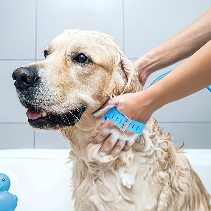 Belle Vous Dog Bath Hose Sprayer and Scrubber Attachment - Indoor/Outdoor Pet Bathing, Grooming and Washing - Pet Shower Brush with Garden Nozzle