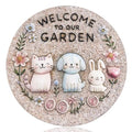 Garden Stepping Stones Outdoor, 9.8" Resin Pet Cat Dog Bunny Stepping Stone for Walkway Gardening Gifts, Spring Decorative Round Welcome to Our Garden Home Decor for Outside Yard Patio Lawn