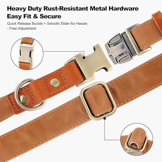 Plutus Pet Genuine Leather & Hemp Dog Collar – Adjustable Heavy Duty Pet Collar with Quick Release Metal Buckle, Soft & Stylish for Puppy and Small, Medium, Large Dogs (Light Brown, XS)
