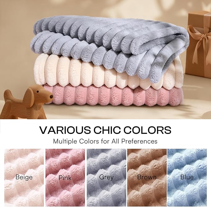 LINENLUX 1 Pack 3 Soft Fleece Dog Blanket for Pet Washable Warm Cat Puppy Fluffy Calming Flannel Beige/Pink/Grey Small