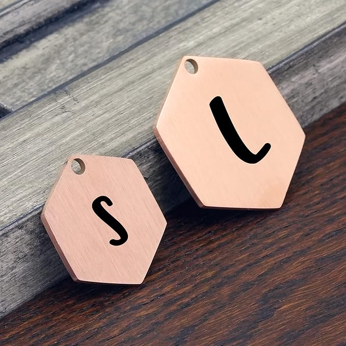 Ultra Joys Personalized Hexagon Dog Tag - Brushed Stainless Steel, Rose Gold, Small