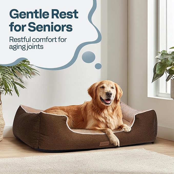 Orthopedic Dog Bed for Extra Large Dogs with Removable Washable Cover - XL Dog Couch Sofa with Waterproof Lining & Non-Slip Base, Double-Sided Comfort Pet Bed 44", Brown