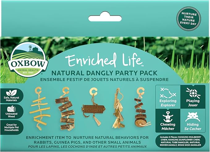Oxbow Enriched Life Natural Dangly Party Pack, Rabbit Toys, Guinea Pig Toys, Enrichment for Bunny, Guinea Pig, Hamster Stuff, Rabbit Enrichment, Chinchilla, Rat, Chinchilla Cage Accessories