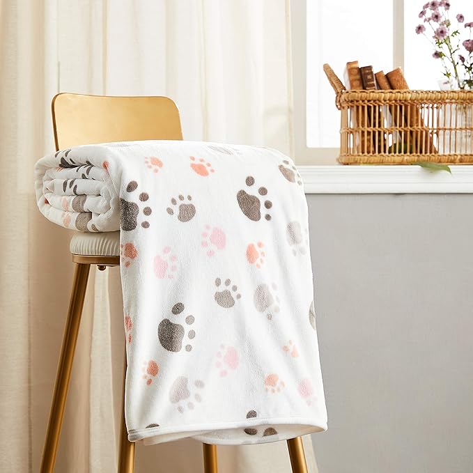Allisandro 350 GSM-Super Soft and Premium Fuzzy Flannel Fleece Pet Dog Blanket, The Cute Print Design Washable Fluffy Blanket for Extra Large Puppy Cat Kitten Indoor or Outdoor, White, 80 x 64 Inches