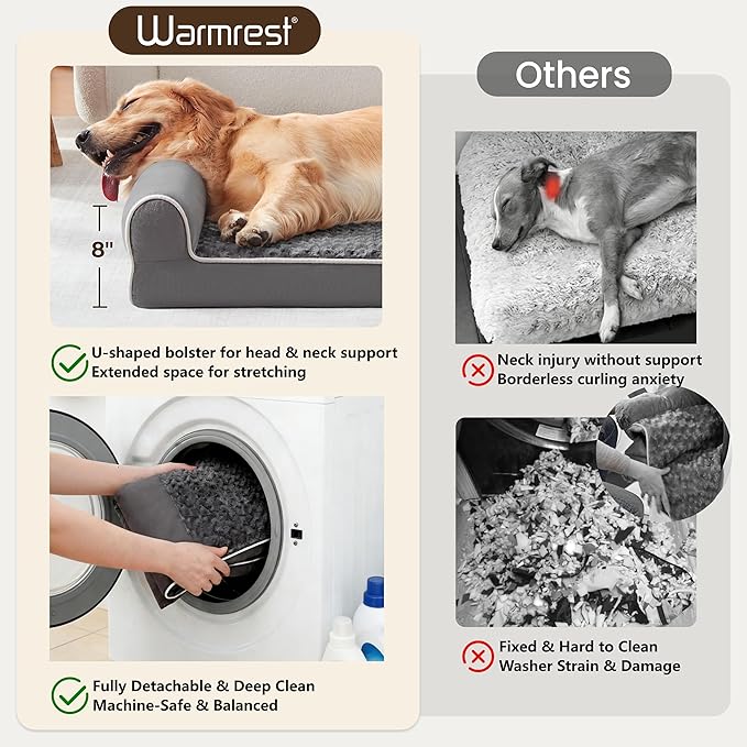 Large Dog Beds Large Sized Dogs 48x35x8 Inch, Orthopedic XXL XL Dog Bed for Medium Size Dogs, Big Waterproof Couch Sofa with Removable Washable Cover for Pet, Dark Grey