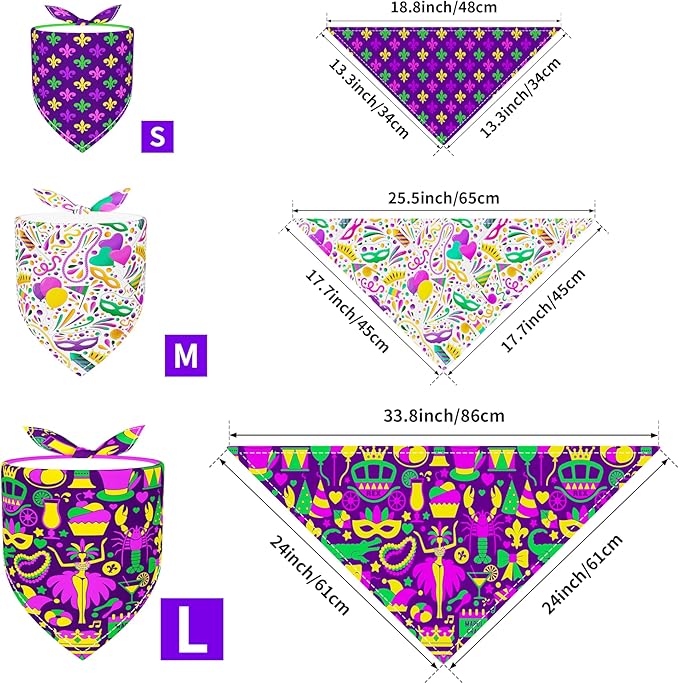 PET SHOW 50 Pack Mardi Gras Dog Bandanas Bulk for Small Medium Dogs Puppys Washable Adjustable Pet Scarf Triangle Bibs for Dogs Cats Green Yellow Purple Decorative Grooming Accessories