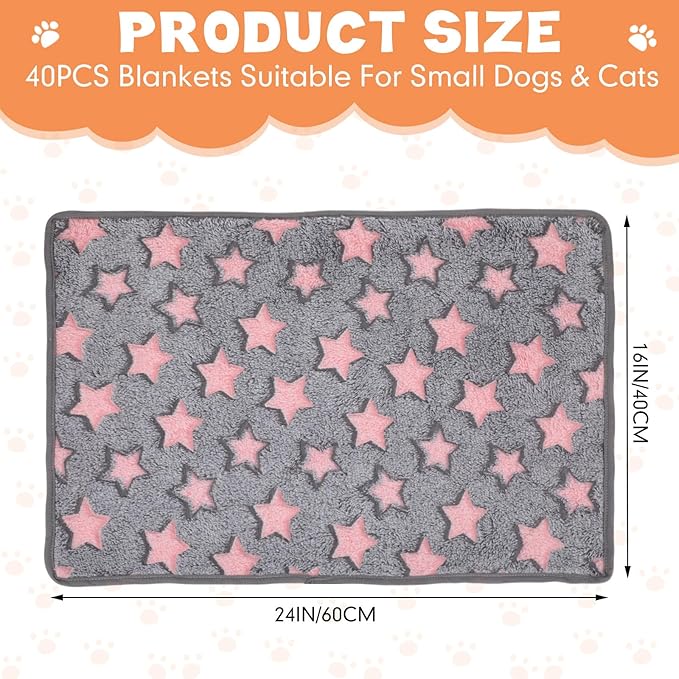 Chumia 40 Pcs Puppy Blankets for Small Dog Pet Bulk Fleece Soft Fluffy Washable Dog Star Print Pattern Fleece Blankets for Pets Throw Warm Bed Mat for Puppy Cat, 24 x 16 Inches