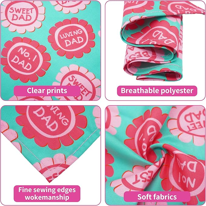30 Pcs Fathers Day Small Dog Bandanas Bulk 25 Inch Love Dad Dog Bandanas for Medium Dogs Breed Best Dad Dogs Bandana Large Cats Grooming M