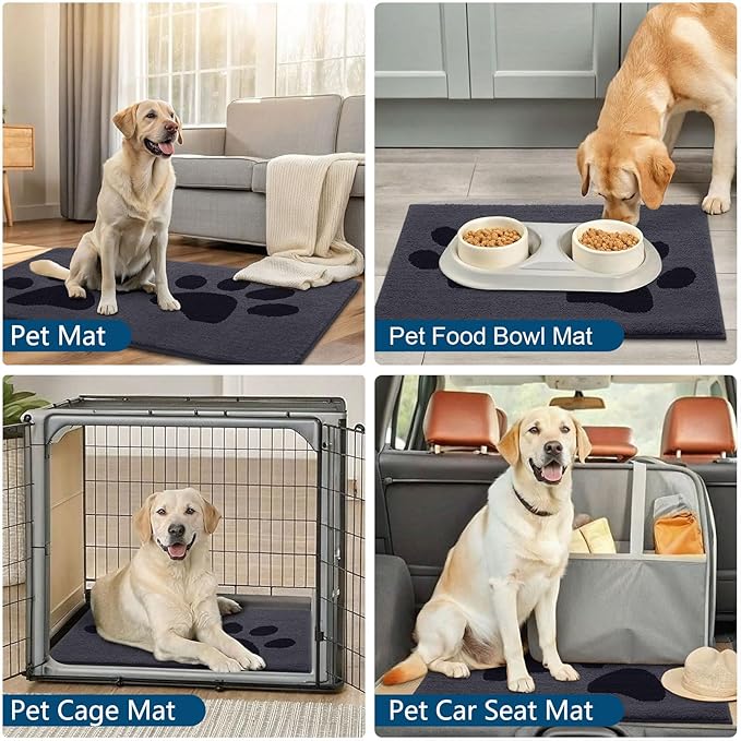 Buganda Dog Door Mat for Muddy Paws, Absorbent Dirt Trapper Washable Indoor Doormats, Non Slip Low-Profile Mud Mat for Dogs, Front Entrance Doormat for Inside Floor (70x47 Inches, Black)