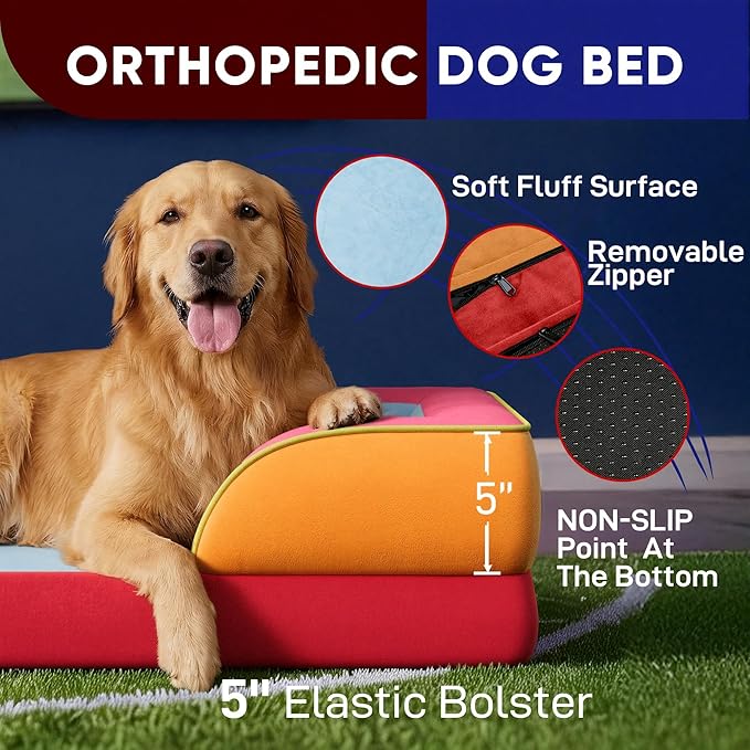 Comfort Expression Orthopedic Dog Bed for Extra Large Dogs 42x30 Inch, Waterproof Egg Crate Foam XL Pet Bed with Removable Bolsters, Dog Couch with Washable Cover & Non-Slip Bottom, Miami