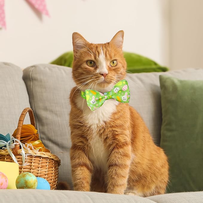 2 Pack Easter Cat Collar with Bowtie Adjustable Cute Kitten Collars for Easter Holiday Bunny and Egg Design with Decorative Charms