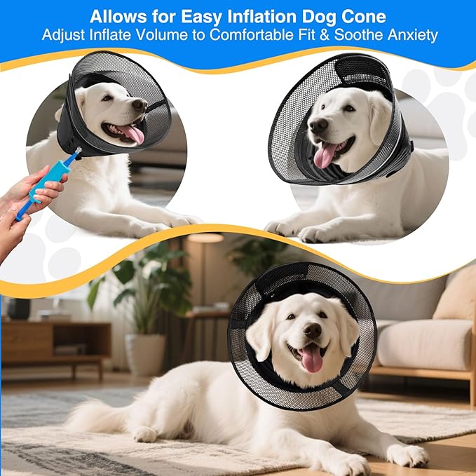 Inflatable Dog Cone for Dogs After Surgery,Soft Adjustable Elizabethan Collar for Large Dogs,2-in-1 Dog Cone with Detachable Shield,Anti-Anxiety Comfortable Pet E-Collar Prevents Licking Wounds(XL)