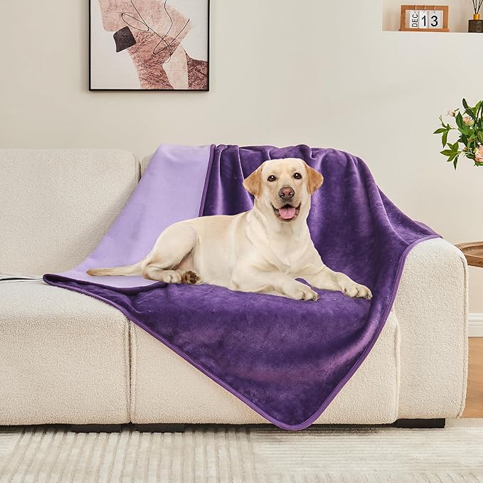 Waterproof Blanket 60"x80" for Adults, Reversible Waterproof Bed Cover for Dogs Cats Pets, Soft Leakproof Blanket for Bed Couch Sofa Furniture Protector, Dark Purple/Light Purple