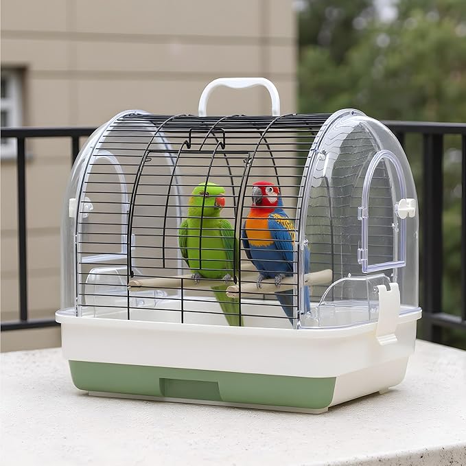 Travel Bird Cage Carrier, Portable Travel Parrot Cage with 2 Perches, 2 Food Bowls and Tray, Metal Parakeet Cages for Small to Medium Sized Birds Cockatiels Lovebirds Canaries Budgies