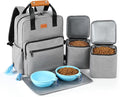 Dog Travel Bag All-in-One Set: DELOMO 25L Airline Approved Dog Travel Backpack with 2 Food Containers + 2 Collapsible Bowls + 1 Waterproof Mat for Weekend to Week-Long Pet Travel, Camping, Road Trips