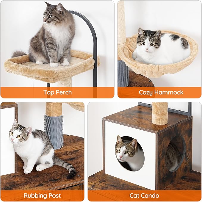HOOBRO Cat Tree with Litter Box Enclosure, All-in-One 31.5" Cat Tower with Hidden Litter Box Cover Furniture for Indoor Cats, Versatile Cat Condo with Sisal Posts, Hammock, Rustic Brown FG45MZ03