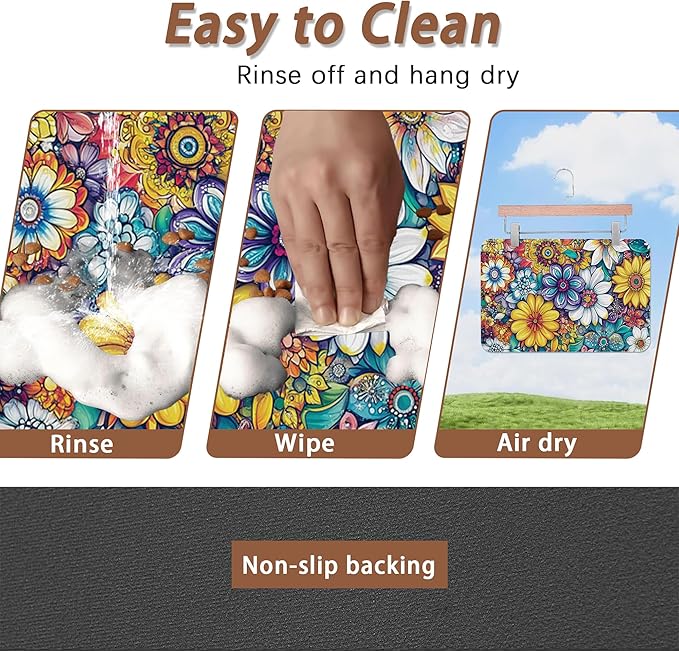Floral Dog Food Mat for Floors,Cute Mandala Flower Absorbent Quick-Dry Pet Feeding Mat,Cat Dog Bowl Mats for Food and Water,Non-Slip Pet Accessories Supplies 12"x20"