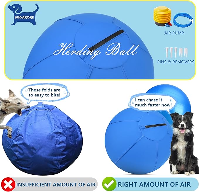 Herding Ball for Dogs and Horses - 18" Dog Herding Ball for Australian Shepherd Collie, Jolly Ball for Dogs Agility Equipment, Herding Ball Durable Bite-Resistant with Reinforced Stitching - Blue