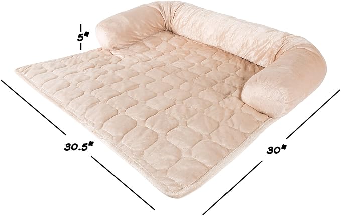 Couch Cover for Dogs – 30x30.5 Pet Furniture Protector with Memory Foam Bolster, Quilted Fabric, Non-Slip Water-Resistant Base by PETMAKER (Beige)