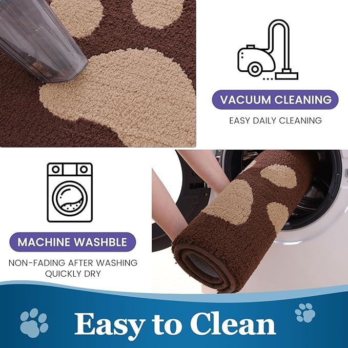 Buganda Dog Door Mat for Muddy Paws, Absorbent Dirt Trapper Washable Indoor Doormats, Non Slip Low-Profile Mud Mat for Dogs, Front Entrance Doormat for Inside Floor (30x20 Inches, Brown)