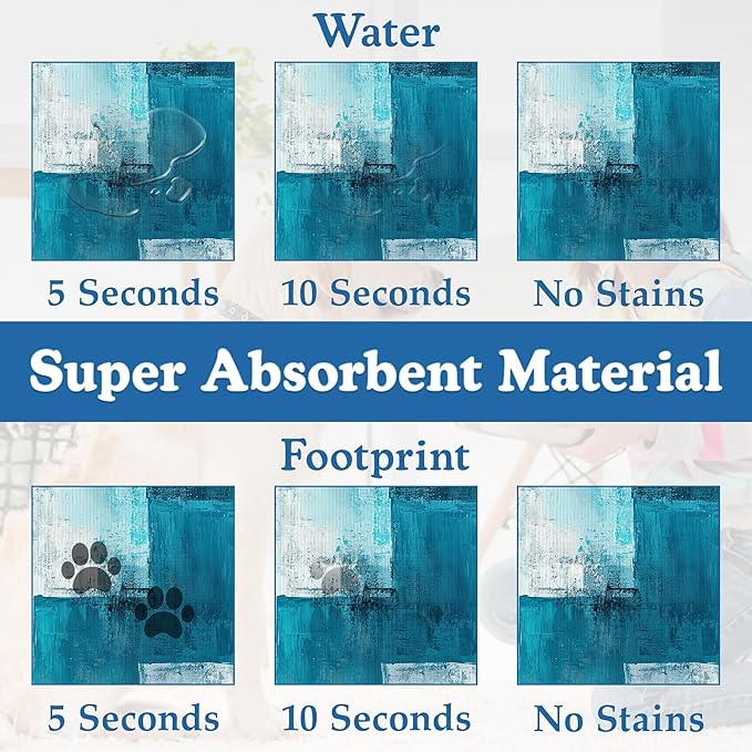 Blue Teal Dog Cat Food Mat–Christmas Stocking Absorbent Waterproof Placemat for Food and Water Bowls, Non Slip Rubber Backing, Feeding Mat for Clean Floors 12"x20"