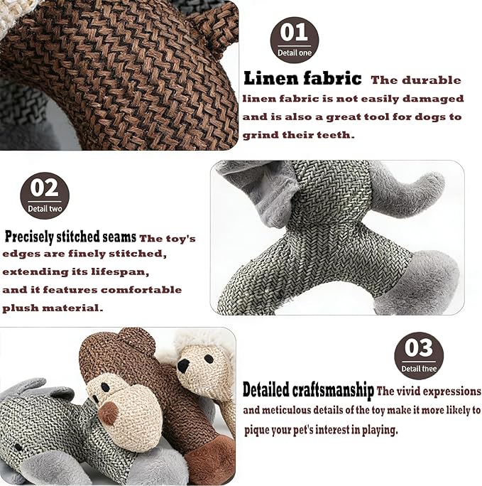 Linen Safari Companions, Squeaky Dog Chew Animals, with Durable Linen Material, Durable and Resistant to Chewing, for Relieve Dog's Boredom (Sheep)